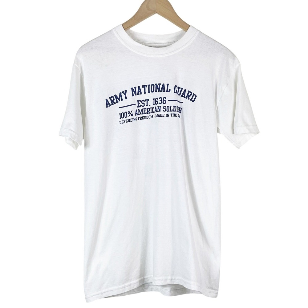 Vintage Men's White Army National Guard T Shirt Double Stitch Jerzees Tag Small